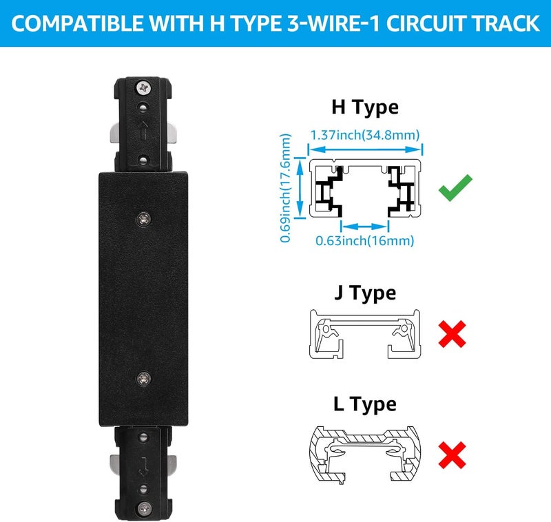 LEONLITE H Track Power Feedable I Connector, Single Circuit 3-Wire-1 Track Lighting Kit, UL Listed, Flame Retardant Material, Black - Image 4